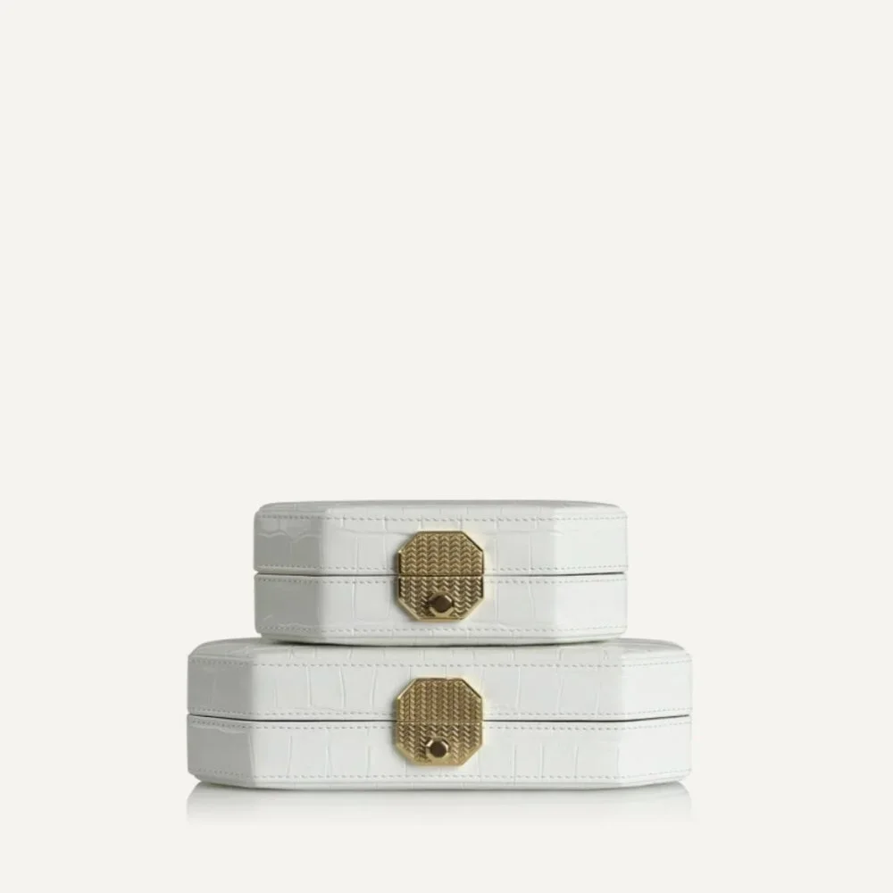 MISELA Alexa At Belgravia Leather Crocodile Embossed Box Clutch Bag $1050